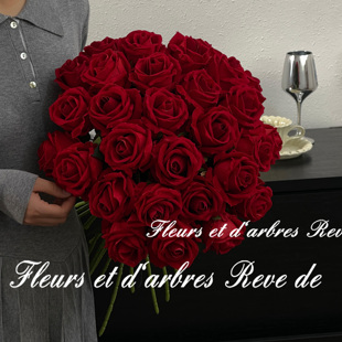 丝绒玫瑰花仿真花高级感逼真假花装饰花束餐桌客厅节日礼物手捧花