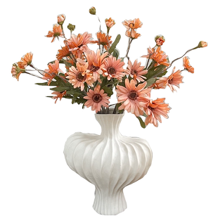 秋色小雏菊干花油画洋甘菊仿真花假花花束客厅餐桌诧寂风陶瓷花瓶