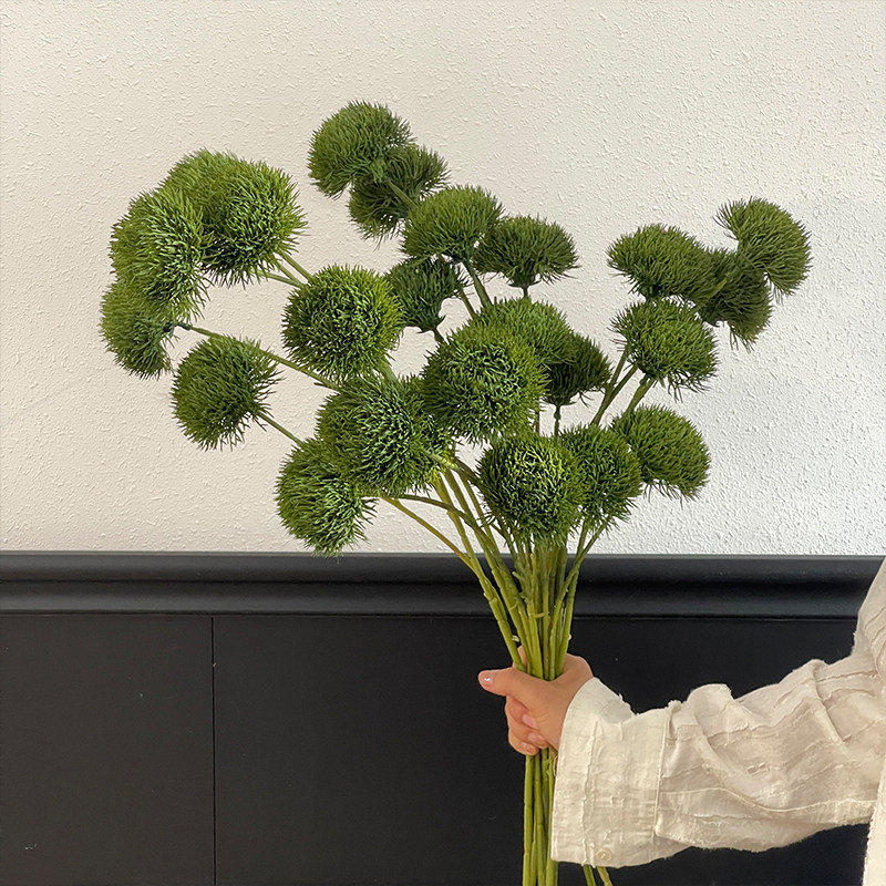 正版软胶仿真花绿石竹绿毛球