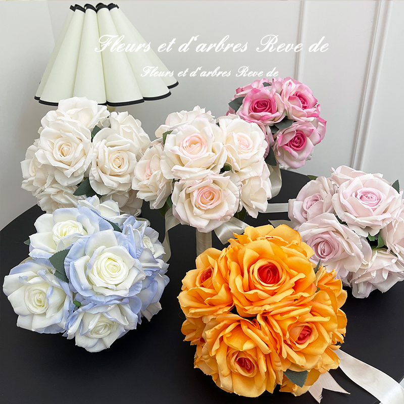 新娘结婚婚礼欧式玫瑰手捧花仿真花假花仿生花花束领证花拍摄道具