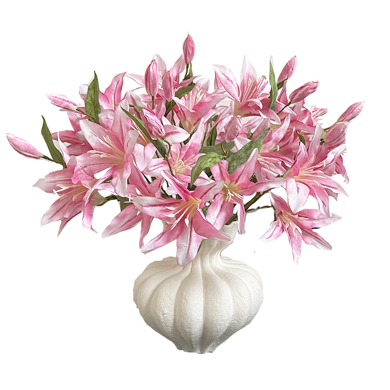 法式高档百合仿真花假花干花客厅餐桌玄关花束诧寂风花瓶艺术摆件