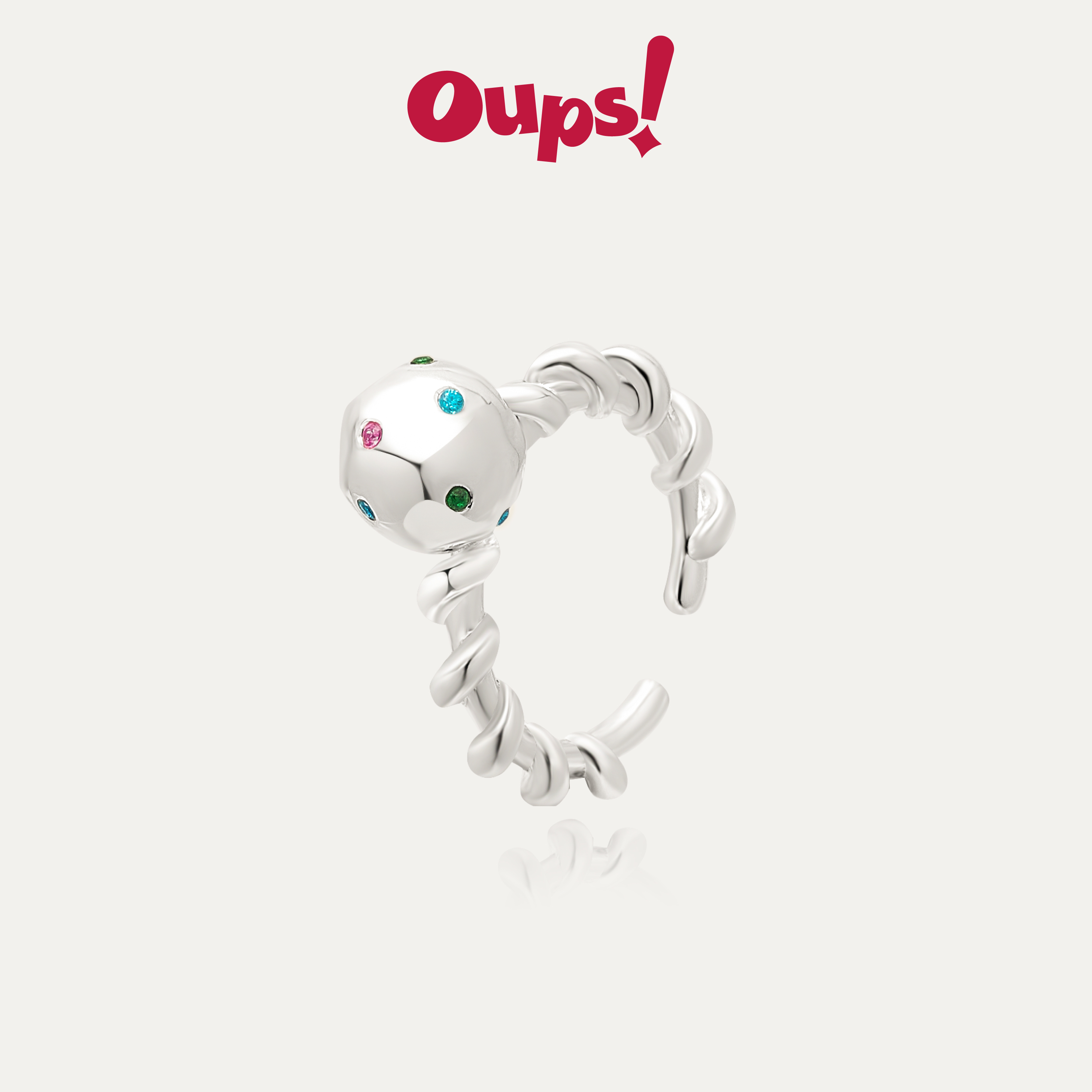 oups银色镶钻开口指环新品原创