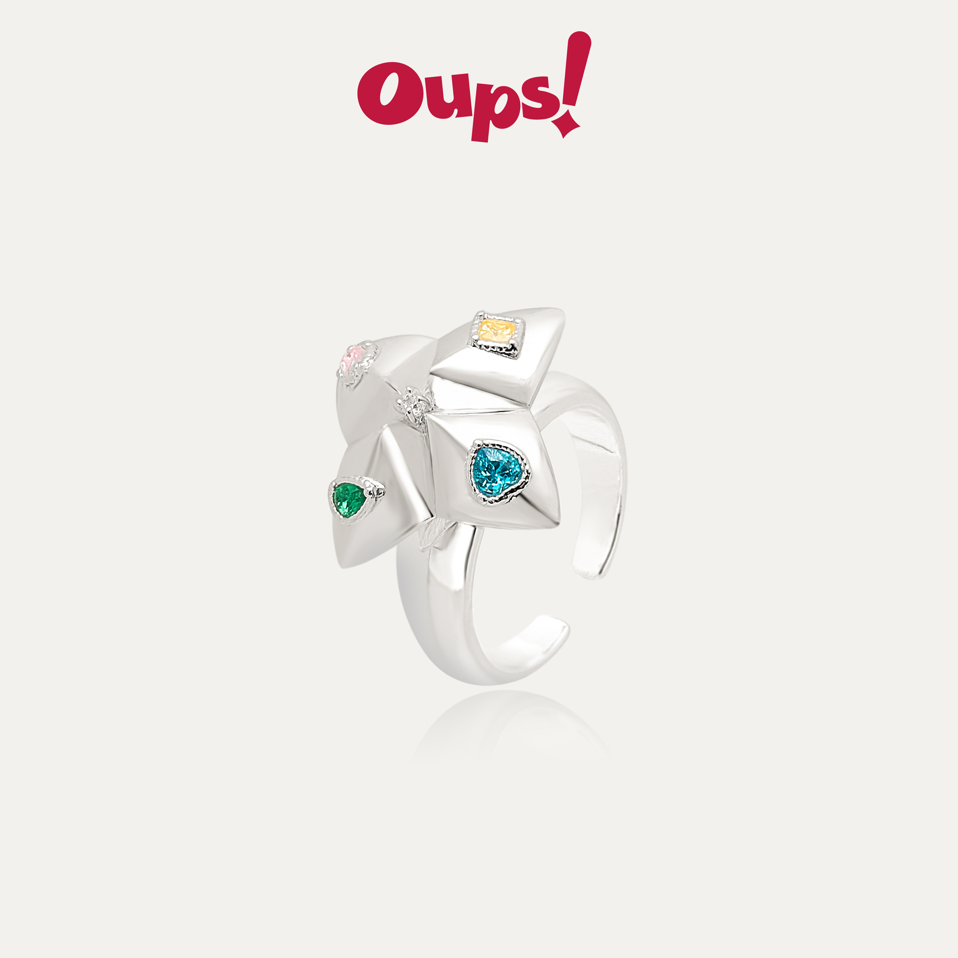 oups弦子同款东南西北戒指银色镶钻可转动指环原创设计