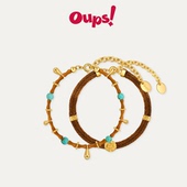 新年礼物Oups拉乌棕影手链套组新中式 橄榄核手串绿松石手饰女原创