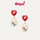 新年礼物Oups亲爱 客栈沈月同款 珍珠镶钻爱心耳饰红色新年耳饰
