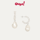 新年礼物 Oups徐若晗赵露思异形褶皱珍珠耳环巴洛克s925银耳环