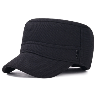 帽子男秋冬天爸爸毛呢加厚爷爷老头保暖帽中老年人平顶护耳鸭舌帽