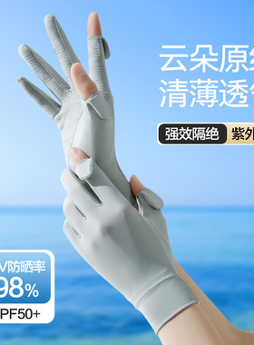 原纱冰丝防晒手套女夏季防紫外线开车骑行防滑透气高弹力触屏漏指