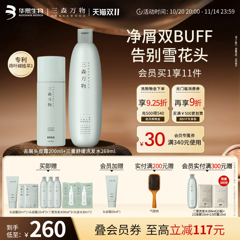 【华熙生物】三森万物青蒿头皮素去屑组合舒缓控油洗发水