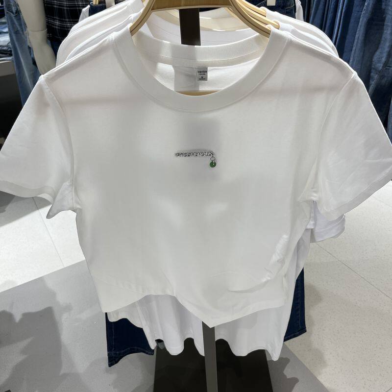 以纯正品夏款女装针织弹力合体圆领短袖t恤短装衫r132231054