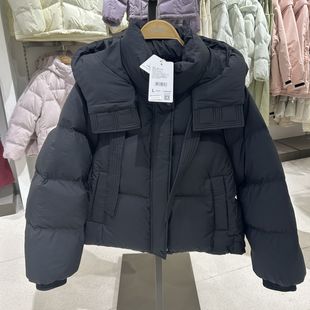 2025年冬季新款女装梭织宽松连帽插肩开襟厚羽绒服R154215130以纯