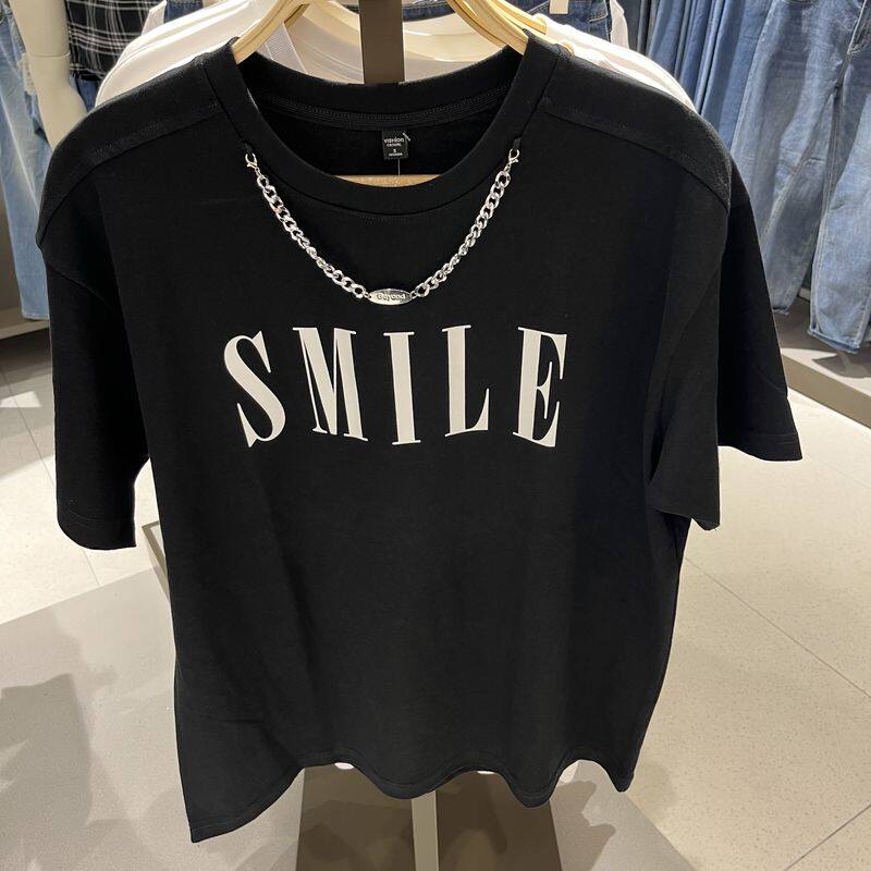 以纯正品夏款女装针织宽松圆领短袖t恤衫r132231026