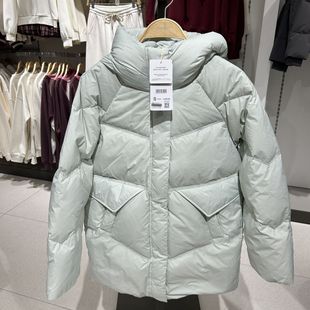 2025年冬季新款女装宽松连帽插肩开襟厚中长羽绒服R154215083以纯