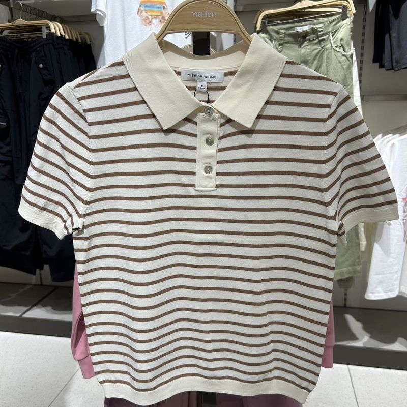 2025夏季新款新品女装合体翻领半开筒短袖套头毛衫RW52243014以纯
