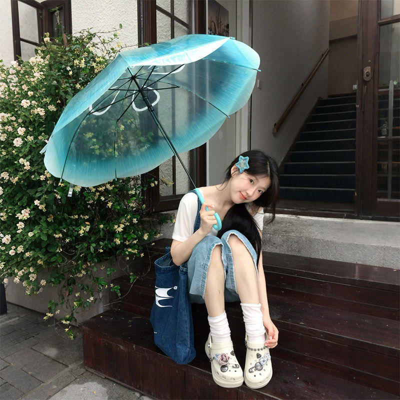 透明蓝色水母雨伞日系可爱清新便携自动长柄学生雨伞女晴雨两用