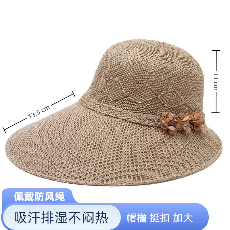 中老年妈妈女士帽子夏季户外大檐遮阳凉帽老太太时尚太阳帽防晒帽