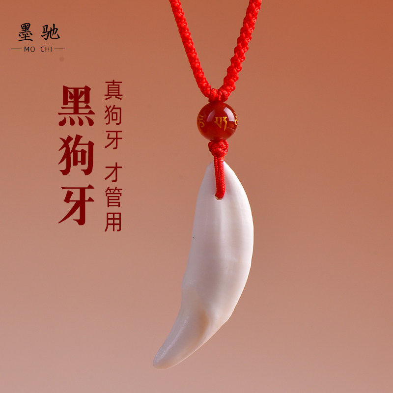 真品狗牙吊坠儿童项链婴儿宝宝随身本命年红绳挂件饰品礼物吉祥物