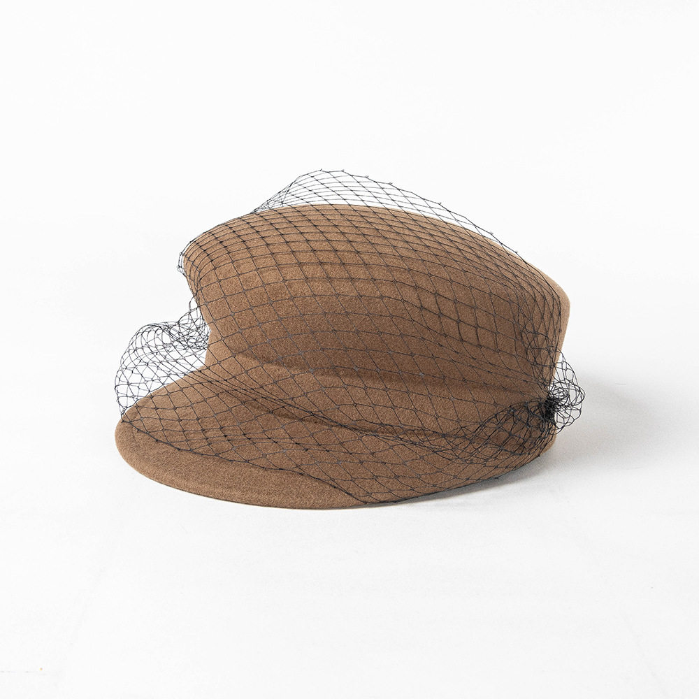 秋冬新款时尚优雅网纱羊毛呢鸭舌帽报童帽女士逛街保暖网红礼帽潮