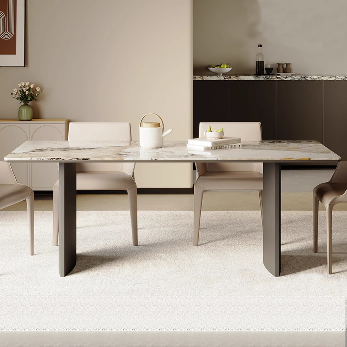 德利丰岩板餐桌意式极简家用现代简约小户型岛台桌子长方形餐桌椅