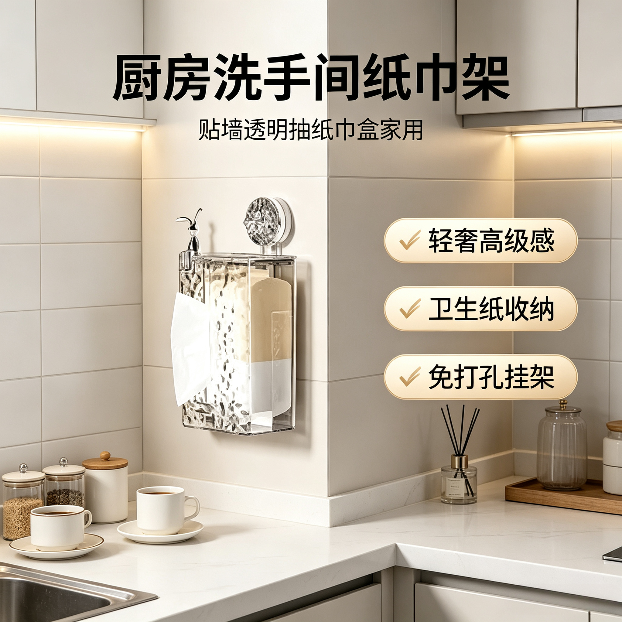 贴墙抽纸巾盒浴室纸巾架厨房洗手间家用卫生纸轻奢高级透明挂架感