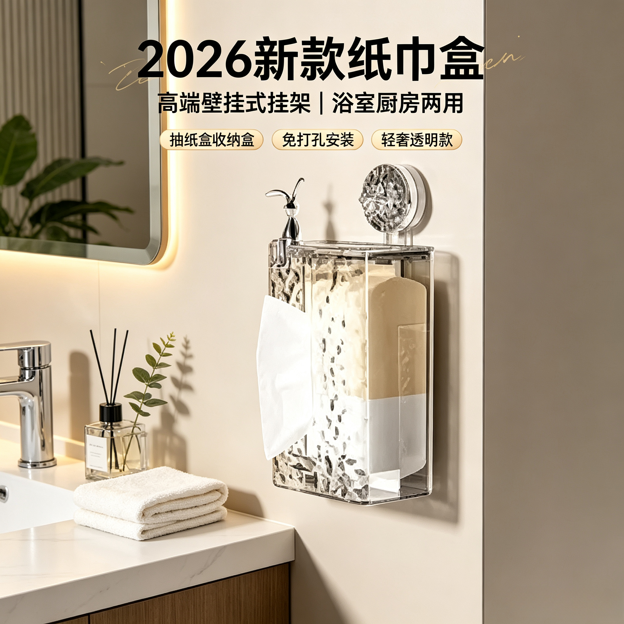2026新款纸巾盒高端壁挂式挂架厨房盒子纸抽盒收纳盒抽纸盒浴室感