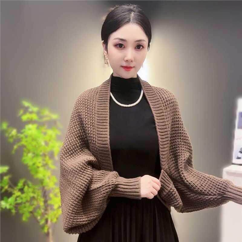 韩版纯色2026新款密织开衫长袖披肩外搭高端女士外套时尚洋气高档