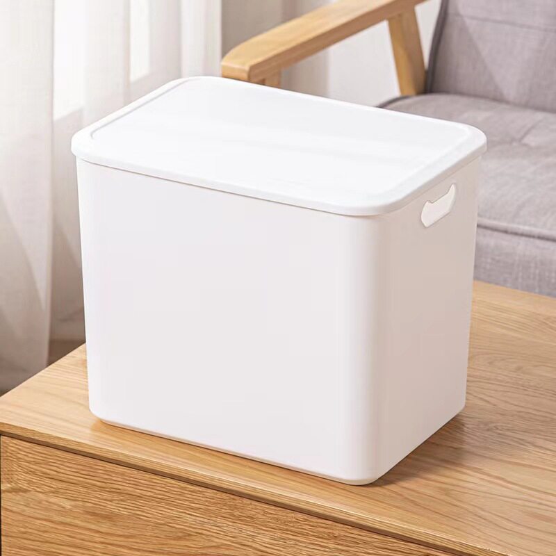加厚衣柜大收纳盒塑料桌面整理箱零食杂物化妆品储物筐带盖子防尘