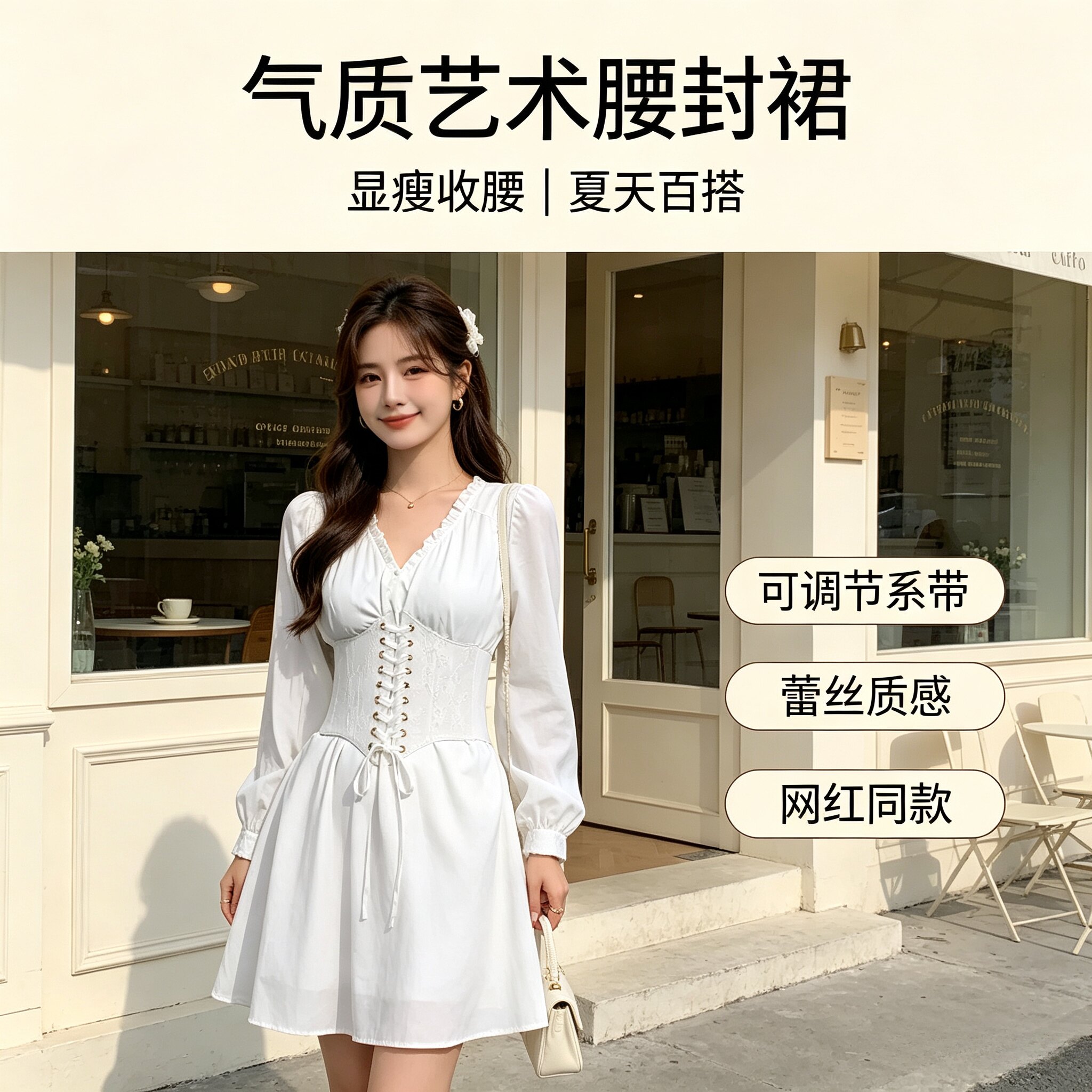 艺术腰封连衣裙气质显瘦夏天百搭束缚收复精品小众网红学生可调节