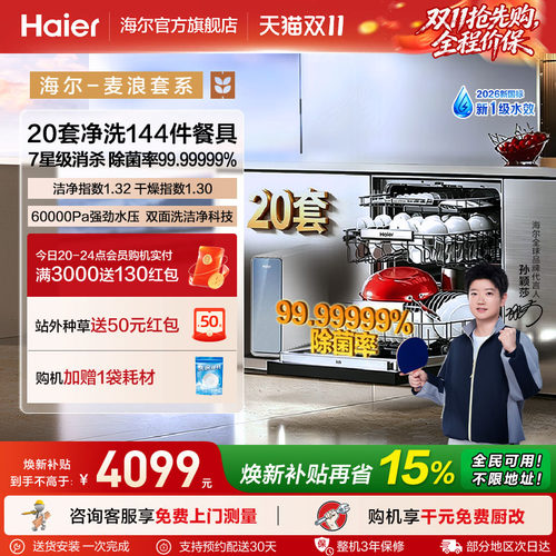 海尔麦浪洗碗机20套智能开关门