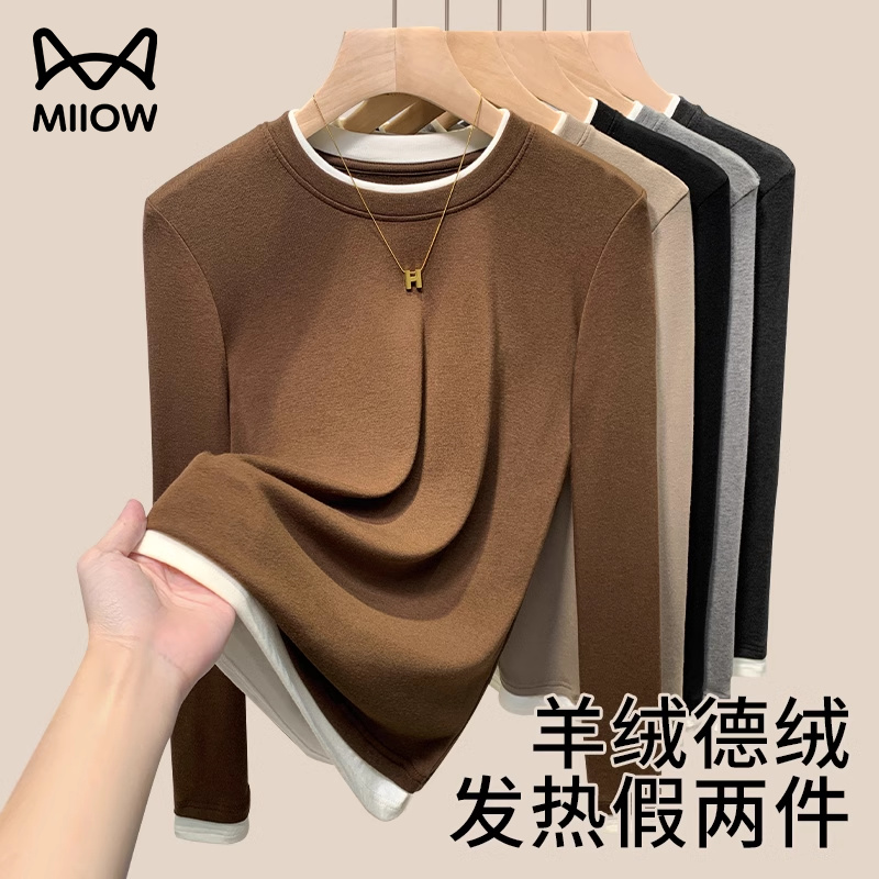 猫人羊绒打底衫女圆领秋冬