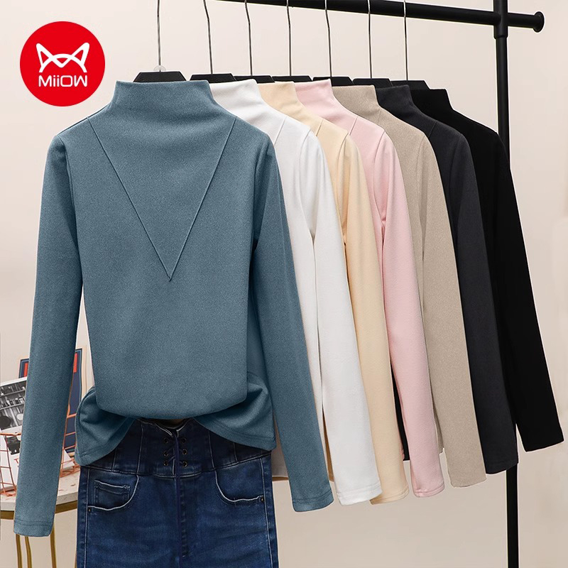 猫人德绒半高领打底衫女加厚