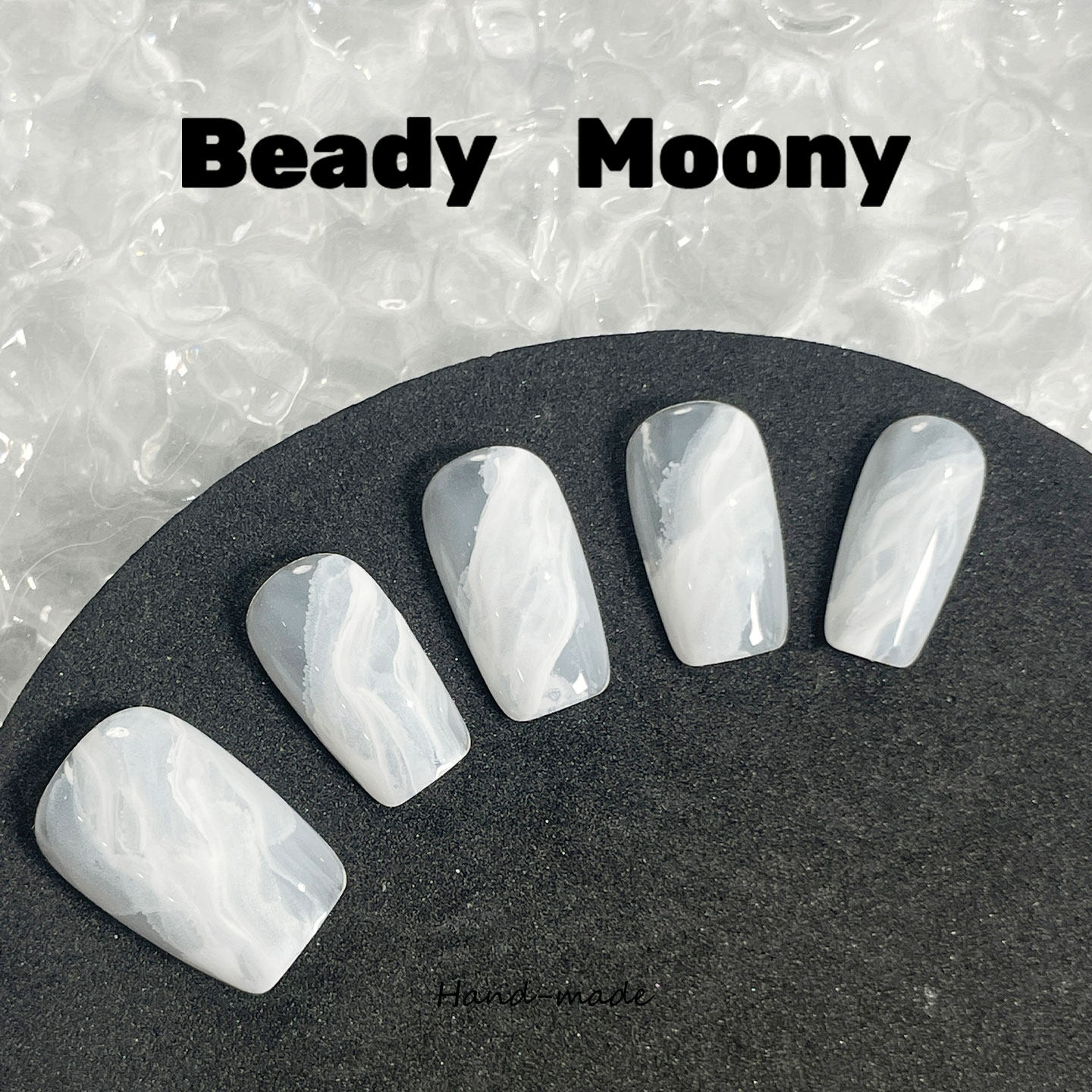 【薄雾】BeadyMoony2025手工穿戴甲新款法式高级感白色晕染美甲