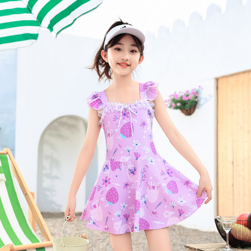 儿童泳衣女童裙式分体连体小学生平角裤中大童韩版可爱公主游泳装