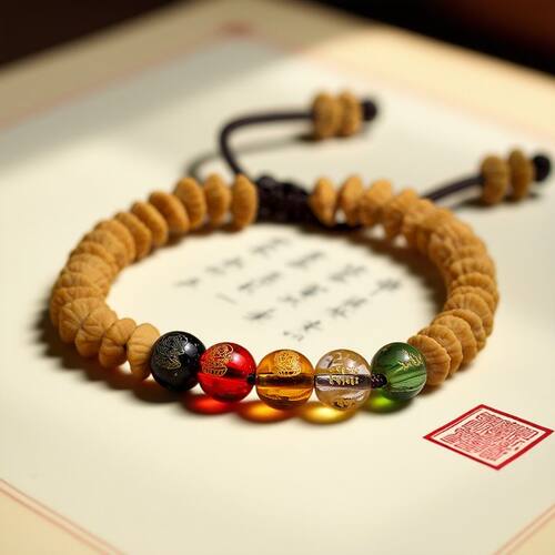 五路财神金钱子手串九华山金叶菩