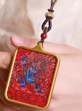 红底本命佛手绘唐卡吊坠男女护身