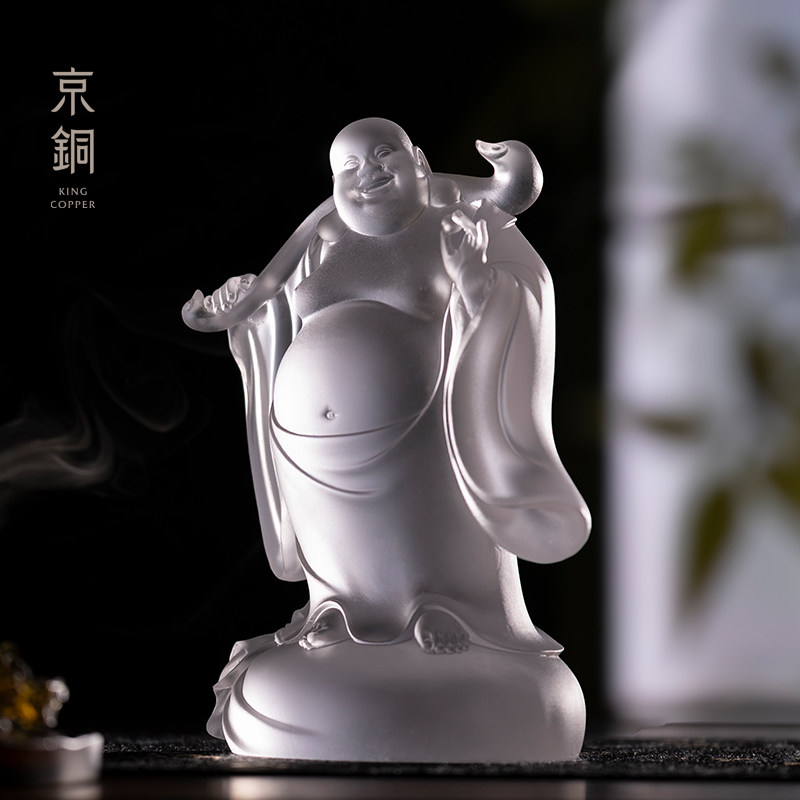 京铜琉璃如意添福弥勒摆件站立笑佛新中式客厅茶室开业招财佛像