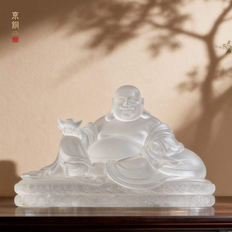 琉璃元宝笑佛弥勒佛新中式客厅财位商铺开业茶室招财禅意佛像摆件