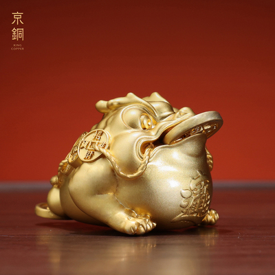 京铜鎏金纯铜金蟾手把件桌面摆件