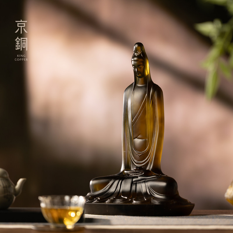 京铜琉璃观音菩萨佛像家庭家用居家佛堂供奉禅意保平安祝福摆件
