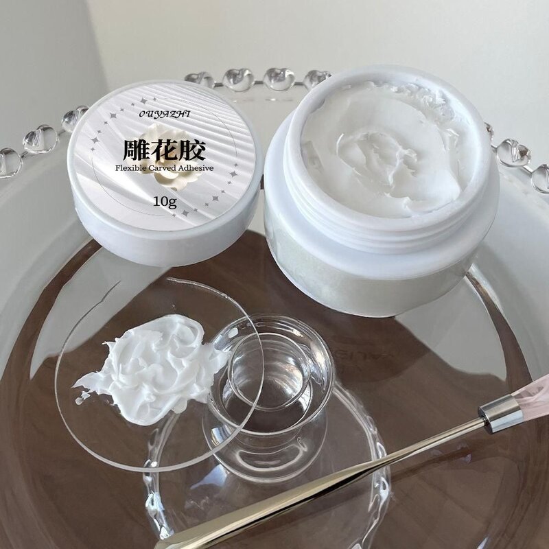 美甲新款白色雕花胶软糖胶质地立体罐装甲油胶美甲店专用雕花胶