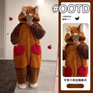 可爱小浣熊加厚珊瑚绒睡衣女2025年新款冬季网红法绒睡袍可外穿