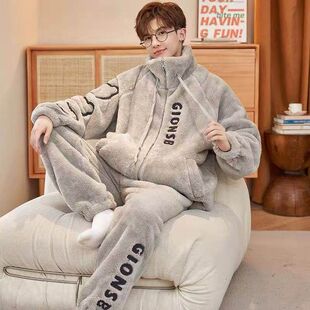 珊瑚绒睡衣男款冬季加厚加绒2025年新款青少年大码秋冬家居服男生