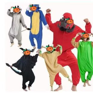 混批新款 小丑金刚卡通动物法绒连体睡衣亲子情侣演出家居服