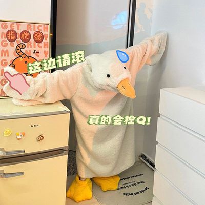 大白鹅珊瑚绒睡衣连体秋冬季女装扮聚会搞怪鸭子情侣睡袍加大码男