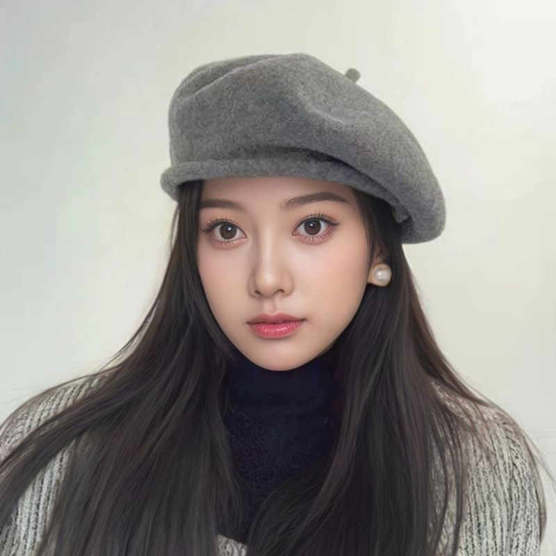 两戴帽边~美拉德咖色立体加厚羊毛贝雷帽女秋冬修饰脸型百搭帽子