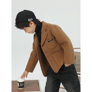 韩国Uamtor男童双面羊绒大衣秋冬季新款洋气西装儿童短款羊毛外套