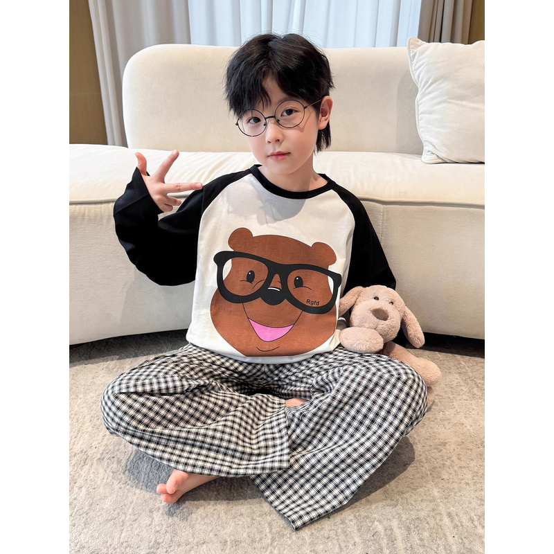 韩国Uamtor男童睡衣纯棉秋季2025新款儿童男家居服青少年长袖套装