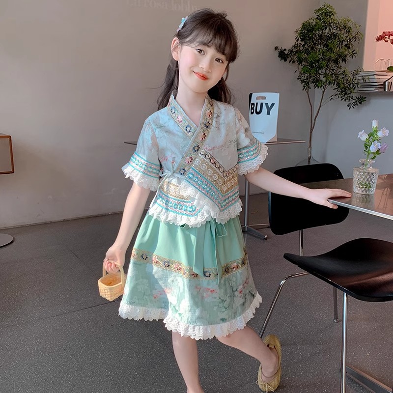 女童夏季连衣裙2025新款儿童民族风公主裙小女孩夏装汉服套装裙子