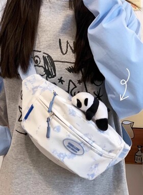 日本STELU扎染帆布斜挎胸包ins小众腰包女简约百搭运动防水饺子包
