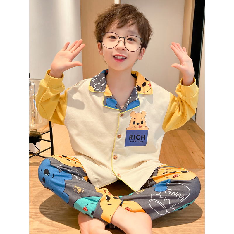 英国LMKL儿童睡衣a类纯棉男孩2025新款秋季男童长袖家居服中大童